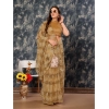 Generic Women's Linen Floral Printed Saree With Unstitched Blouse (Brown, 5-6 Mtrs)