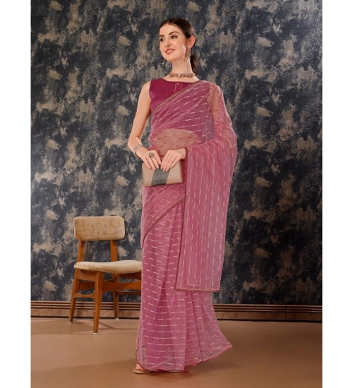 Generic Women's Linen Line Saree With Unstitched Blouse (Purple, 5-6 Mtrs)