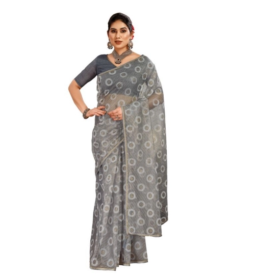 Generic Women's Linen Gola Printed Saree With Unstitched Blouse (Grey, 5-6 Mtrs)