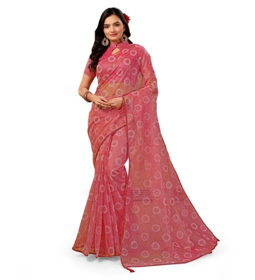 Generic Women's Linen Gola Printed Saree With Unstitched Blouse (Light Pink, 5-6 Mtrs)
