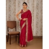 Generic Women's Vichitra Plain Saree With Unstitched Blouse (Maroon, 5-6 Mtrs)