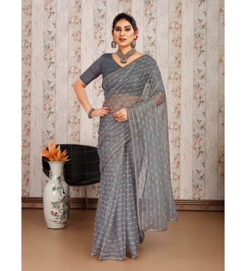 Generic Women's Linen Line Saree With Unstitched Blouse (Grey, 5-6 Mtrs)