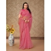 Generic Women's Linen Line Saree With Unstitched Blouse (Pink, 5-6 Mtrs)