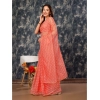 Generic Women's Linen Line Saree With Unstitched Blouse (Orange, 5-6 Mtrs)