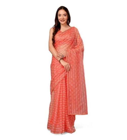 Generic Women's Linen Line Saree With Unstitched Blouse (Orange, 5-6 Mtrs)