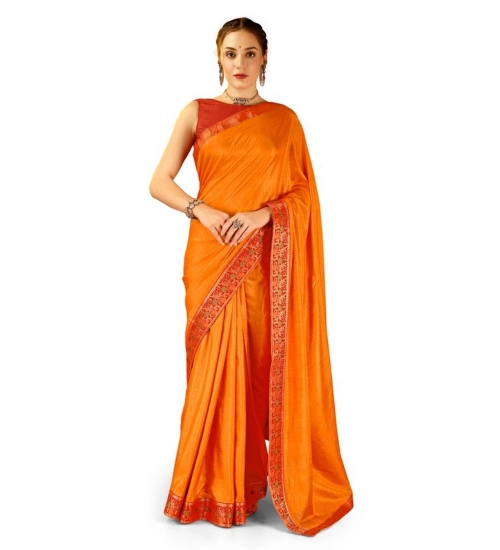 Generic Women's Vichitra Swiroshki Butta Saree With Unstitched Blouse (Yellow, 5-6 Mtrs)