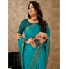 Generic Women's Vichitra Swiroshki Butta Saree With Unstitched Blouse (Turquoise Blue, 5-6 Mtrs)