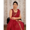 Generic Women's Vichitra Swiroshki Butta Saree With Unstitched Blouse (Maroon, 5-6 Mtrs)