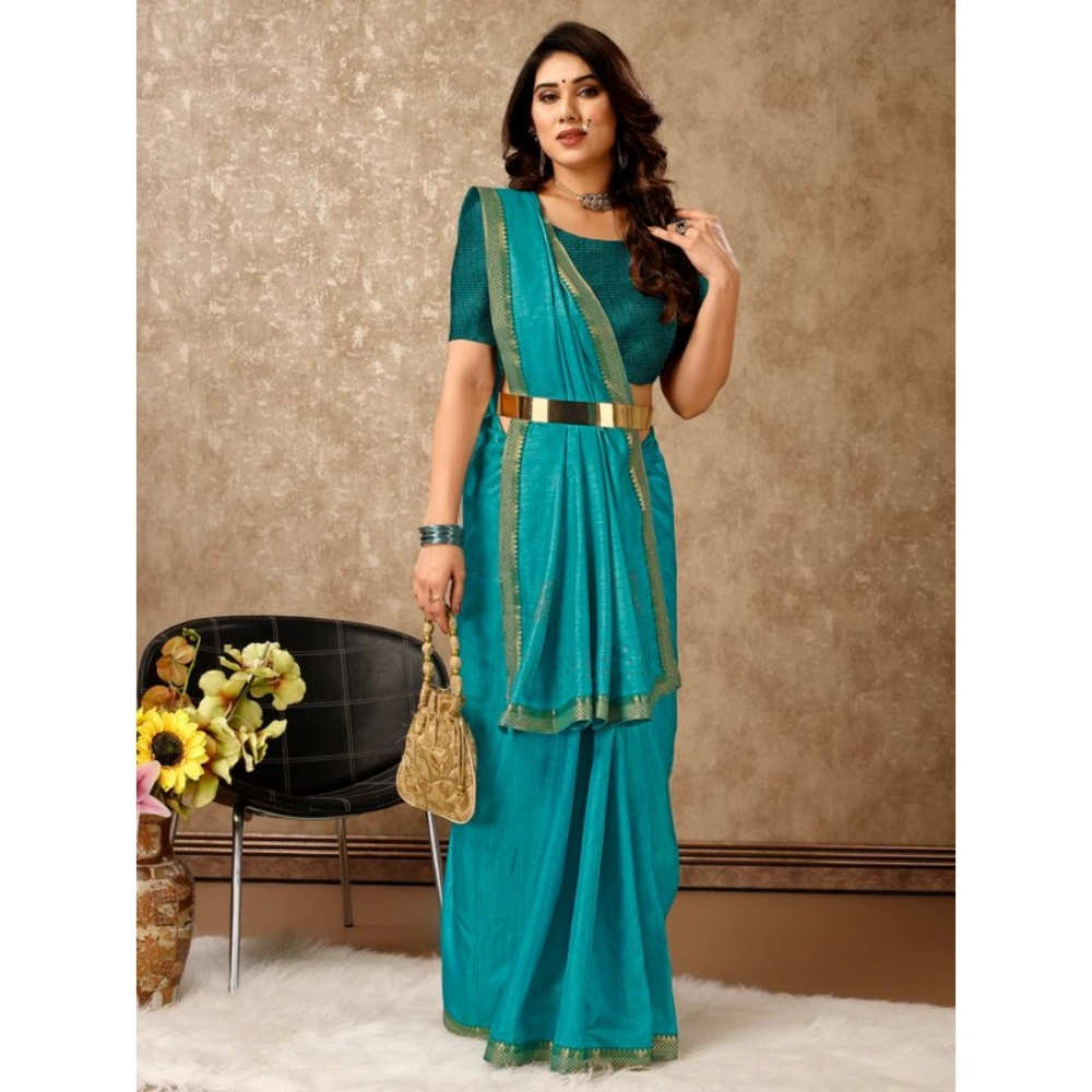 Generic Women's Vichitra Swiroshki Butta Saree With Unstitched Blouse (Teal Blue, 5-6 Mtrs) Generic Women's Vichitra Swiroshki Butta Saree With Unstitched Blouse (Teal Blue, 5-6 Mtrs)