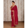 Generic Women's Vichitra Swiroshki Butta Saree With Unstitched Blouse (Maroon, 5-6 Mtrs)