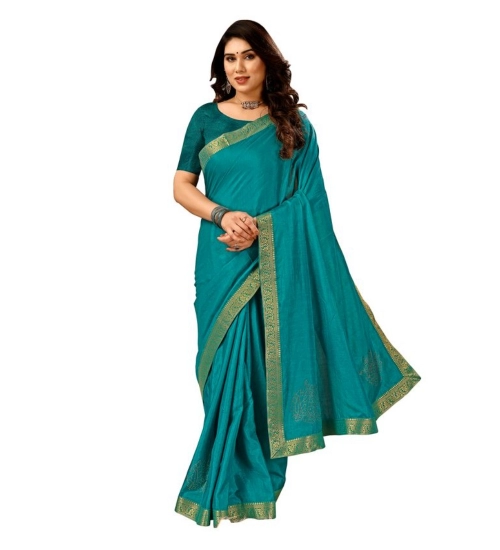 Generic Women's Vichitra Swiroshki Butta Saree With Unstitched Blouse (Teal Blue, 5-6 Mtrs)