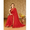 Generic Women's Vichitra Swiroshki Butta Saree With Unstitched Blouse (Red, 5-6 Mtrs)