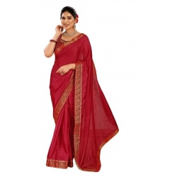 Generic Women's Vichitra Swiroshki Butta Saree With Unstitched Blouse (Maroon, 5-6 Mtrs)