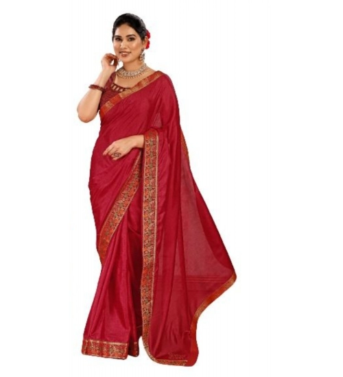 Generic Women's Vichitra Swiroshki Butta Saree With Unstitched Blouse (Maroon, 5-6 Mtrs)
