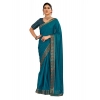 Generic Women's Vichitra Swiroshki Butta Saree With Unstitched Blouse (Teal Blue, 5-6 Mtrs)