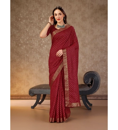 Generic Women's Vichitra Bandhini Saree With Unstitched Blouse (Maroon, 5-6 Mtrs)