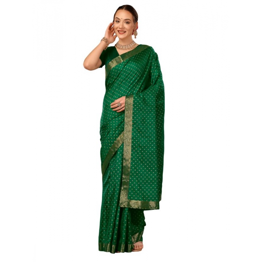 Generic Women's Vichitra Bandhini Saree With Unstitched Blouse (Green, 5-6 Mtrs) Generic Women's Vichitra Bandhini Saree With Unstitched Blouse (Green, 5-6 Mtrs)