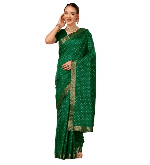 Generic Women's Vichitra Bandhini Saree With Unstitched Blouse (Green, 5-6 Mtrs)