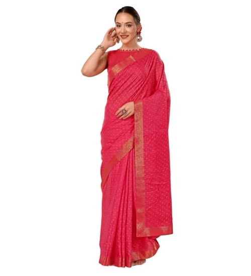Generic Women's Vichitra Bandhini Saree With Unstitched Blouse (Pink, 5-6 Mtrs)