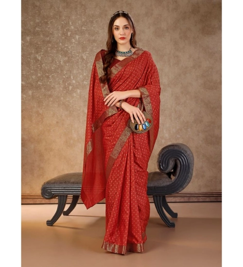 Generic Women's Vichitra Bandhini Saree With Unstitched Blouse (Maroon, 5-6 Mtrs)