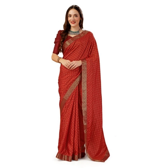 Generic Women's Vichitra Bandhini Saree With Unstitched Blouse (Maroon, 5-6 Mtrs)