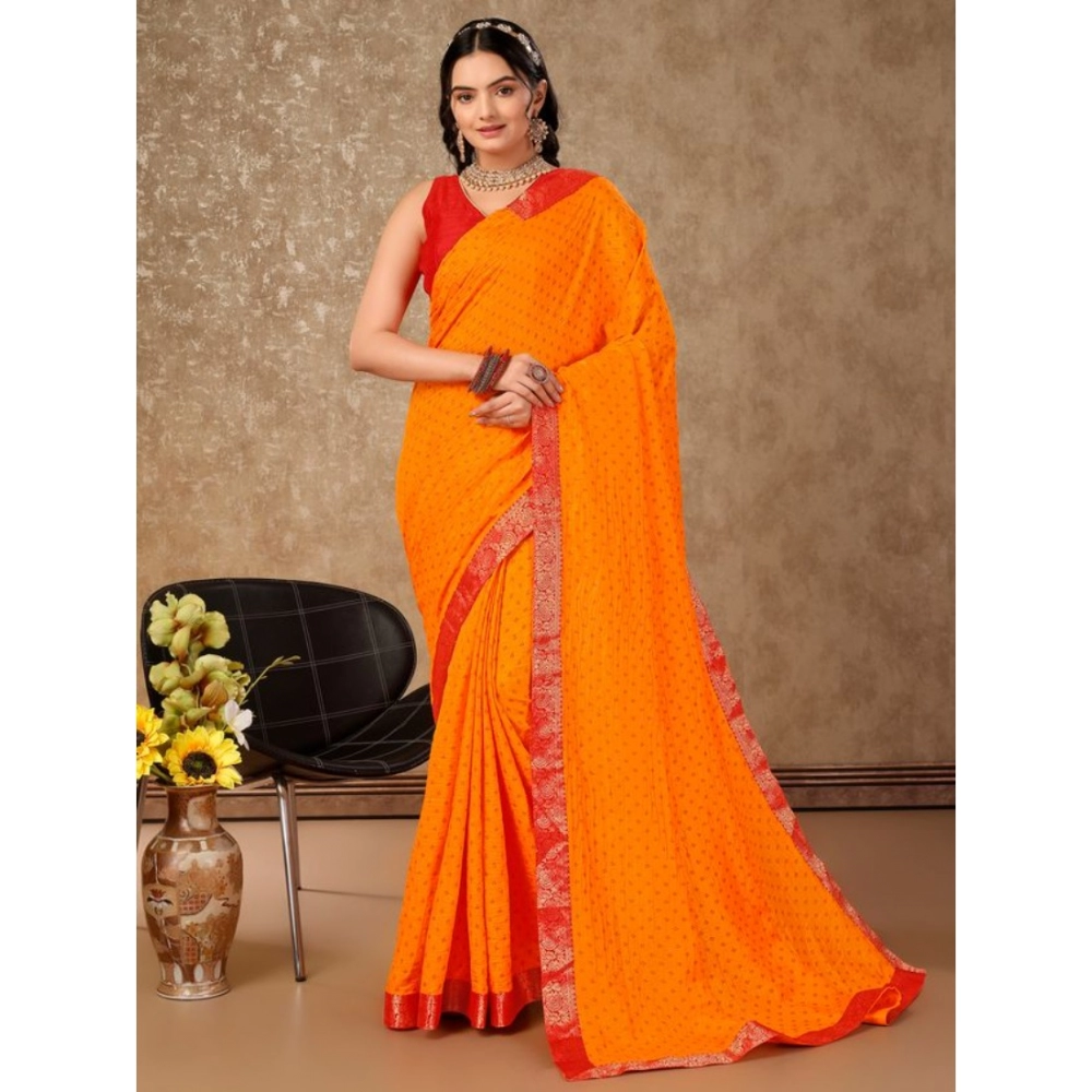 Generic Women's Vichitra Bandhini Saree With Unstitched Blouse (Yellow, 5-6 Mtrs) Generic Women's Vichitra Bandhini Saree With Unstitched Blouse (Yellow, 5-6 Mtrs)