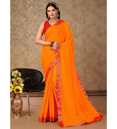 Generic Women's Vichitra Bandhini Saree With Unstitched Blouse (Yellow, 5-6 Mtrs)