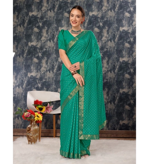 Generic Women's Vichitra Bandhini Saree With Unstitched Blouse (Rama Green, 5-6 Mtrs)