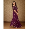 Generic Women's Zomto Patta Chiffon Saree With Unstitched Blouse (Wine, 5-6 Mtrs)