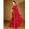 Generic Women's Zomto Patta Chiffon Saree With Unstitched Blouse (Red, 5-6 Mtrs)