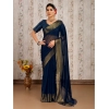 Generic Women's Chiffon Fabric Plain Saree With Unstitched Blouse (Blue, 5-6 Mtrs)