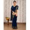 Generic Women's Chiffon Fabric Plain Saree With Unstitched Blouse (Blue, 5-6 Mtrs)