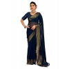 Generic Women's Chiffon Fabric Plain Saree With Unstitched Blouse (Blue, 5-6 Mtrs)