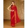 Generic Women's Chiffon Fabric Plain Saree With Unstitched Blouse (Red, 5-6 Mtrs)