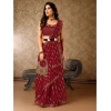 Generic Women's Zomto Laheriya Saree With Unstitched Blouse (Maroon, 5-6 Mtrs)