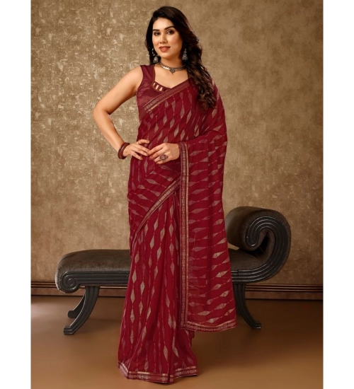 Generic Women's Zomto Laheriya Saree With Unstitched Blouse (Maroon, 5-6 Mtrs)