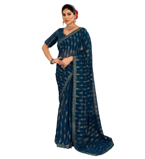 Generic Women's Zomto Laheriya Saree With Unstitched Blouse (Blue, 5-6 Mtrs)