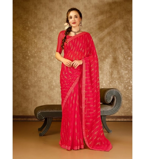 Generic Women's Zomto Laheriya Saree With Unstitched Blouse (Rani, 5-6 Mtrs)