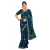 Generic Women's Zomto Patta Chiffon Saree With Unstitched Blouse (Blue, 5-6 Mtrs)