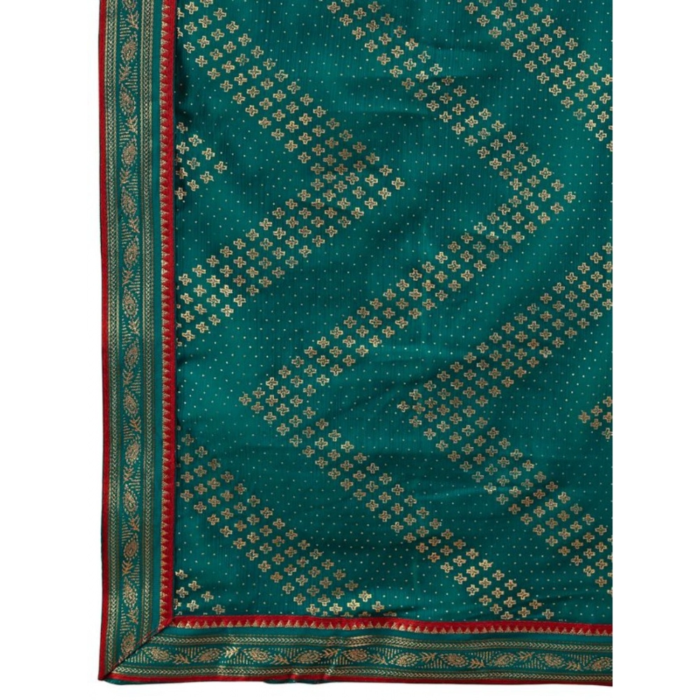 Generic Women's Zomto Zig Zag Saree With Unstitched Blouse (Teal Blue, 5-6 Mtrs) Generic Women's Zomto Zig Zag Saree With Unstitched Blouse (Teal Blue, 5-6 Mtrs)
