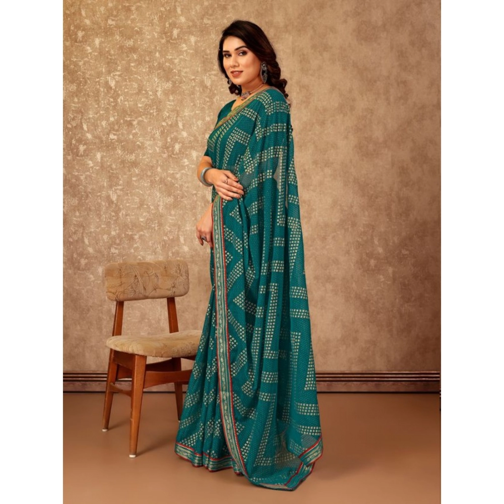 Generic Women's Zomto Zig Zag Saree With Unstitched Blouse (Teal Blue, 5-6 Mtrs) Generic Women's Zomto Zig Zag Saree With Unstitched Blouse (Teal Blue, 5-6 Mtrs)