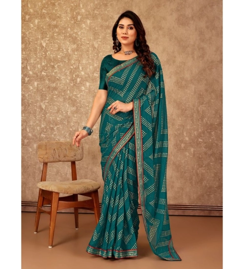 Generic Women's Zomto Zig Zag Saree With Unstitched Blouse (Teal Blue, 5-6 Mtrs) Generic Women's Zomto Zig Zag Saree With Unstitched Blouse (Teal Blue, 5-6 Mtrs)