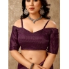 Generic Women's Chiffon Fabric Line Saree With Unstitched Blouse (Wine, 5-6 Mtrs)