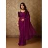 Generic Women's Chiffon Fabric Line Saree With Unstitched Blouse (Wine, 5-6 Mtrs)