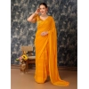 Generic Women's Chiffon Fabric Line Saree With Unstitched Blouse (Yellow, 5-6 Mtrs)