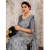 Generic Women's Zomto Checked Saree With Unstitched Blouse (Grey, 5-6 Mtrs)