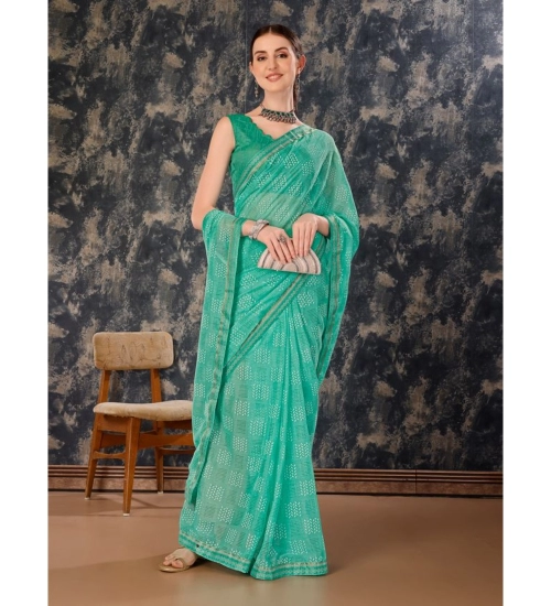 Generic Women's Zomto Checked Saree With Unstitched Blouse (Rama Green, 5-6 Mtrs)