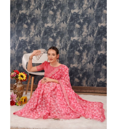 Generic Women's Zomto Printed Saree With Unstitched Blouse (Pink, 5-6 Mtrs)