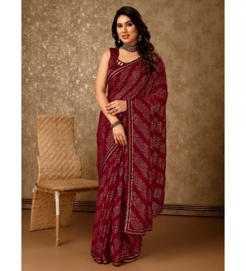Generic Women's Zomto Bandhini Saree With Unstitched Blouse (Maroon, 5-6 Mtrs) Generic Women's Zomto Bandhini Saree With Unstitched Blouse (Maroon, 5-6 Mtrs)