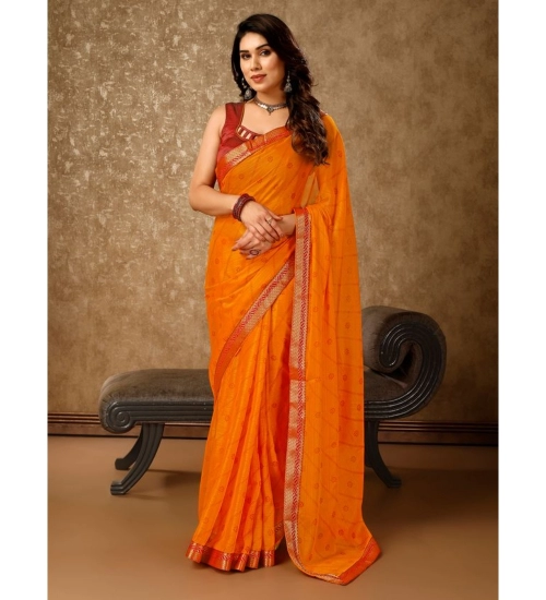 Generic Women's Zomto Bandhini Saree With Unstitched Blouse (Yellow, 5-6 Mtrs)